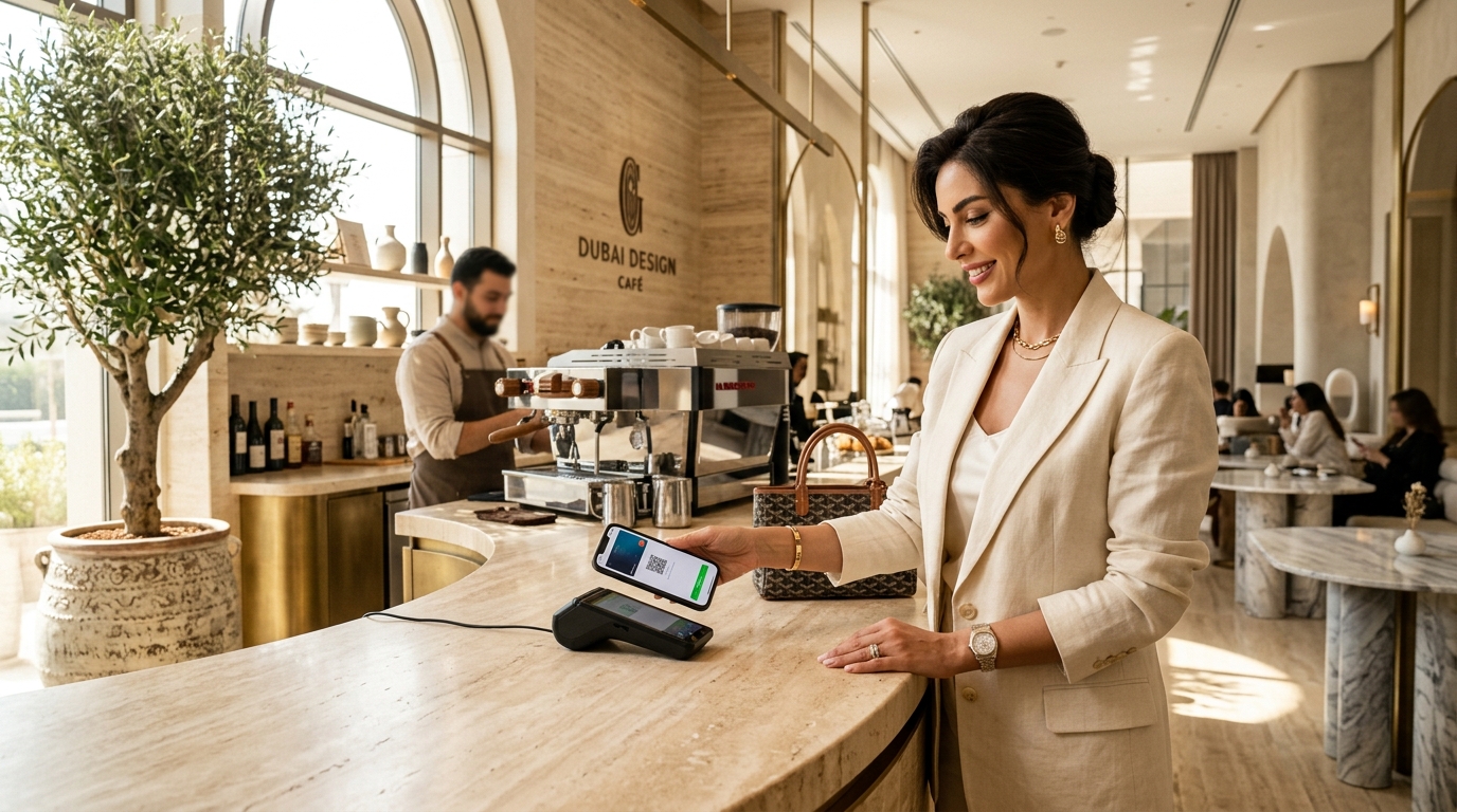Guest scanning Got Perky counter QR code in Dubai
